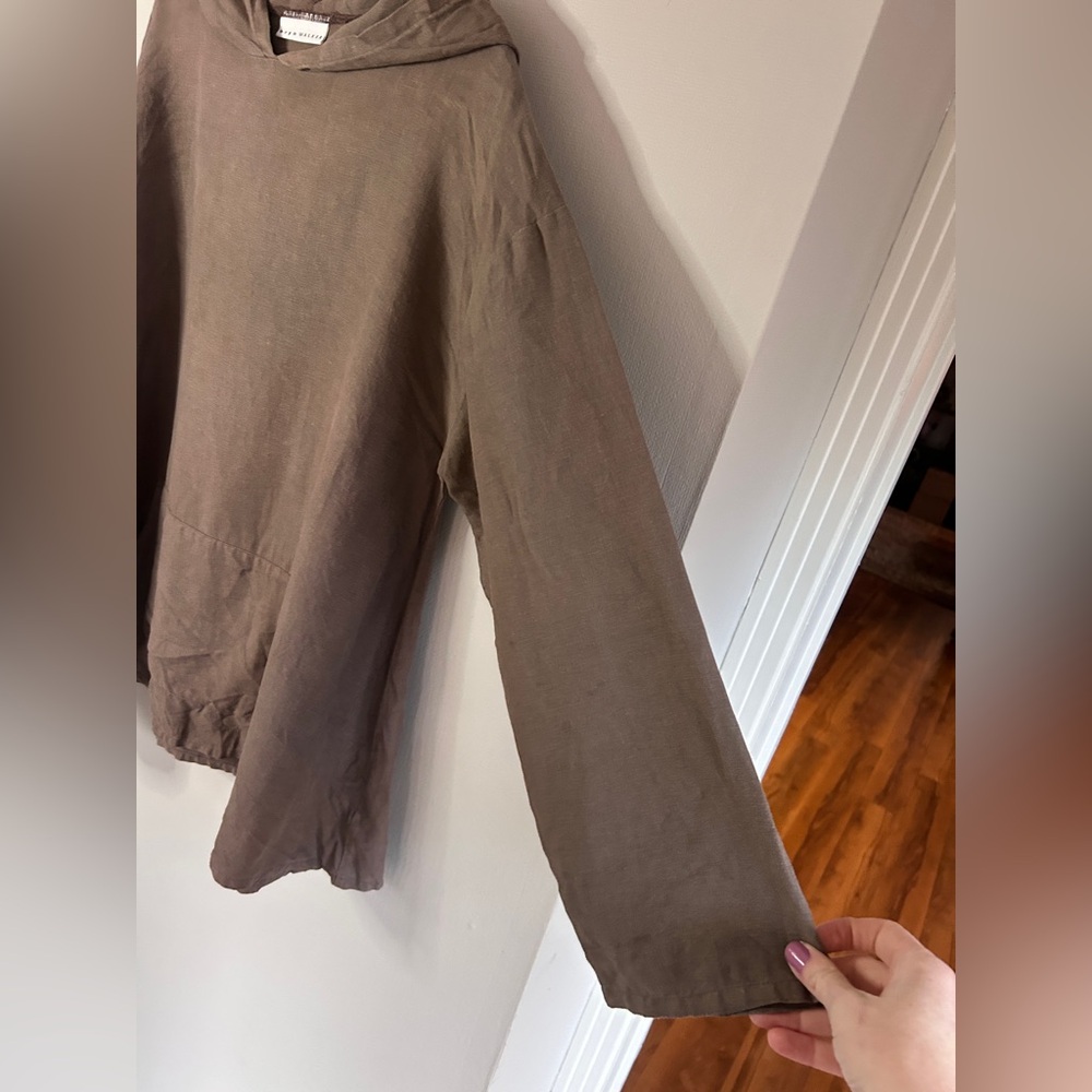 BRYN WALKER Brown 100% Linen Tunic Hoodie Oversized Lagenlook Art Wear Boho | M - Picture 7 of 14